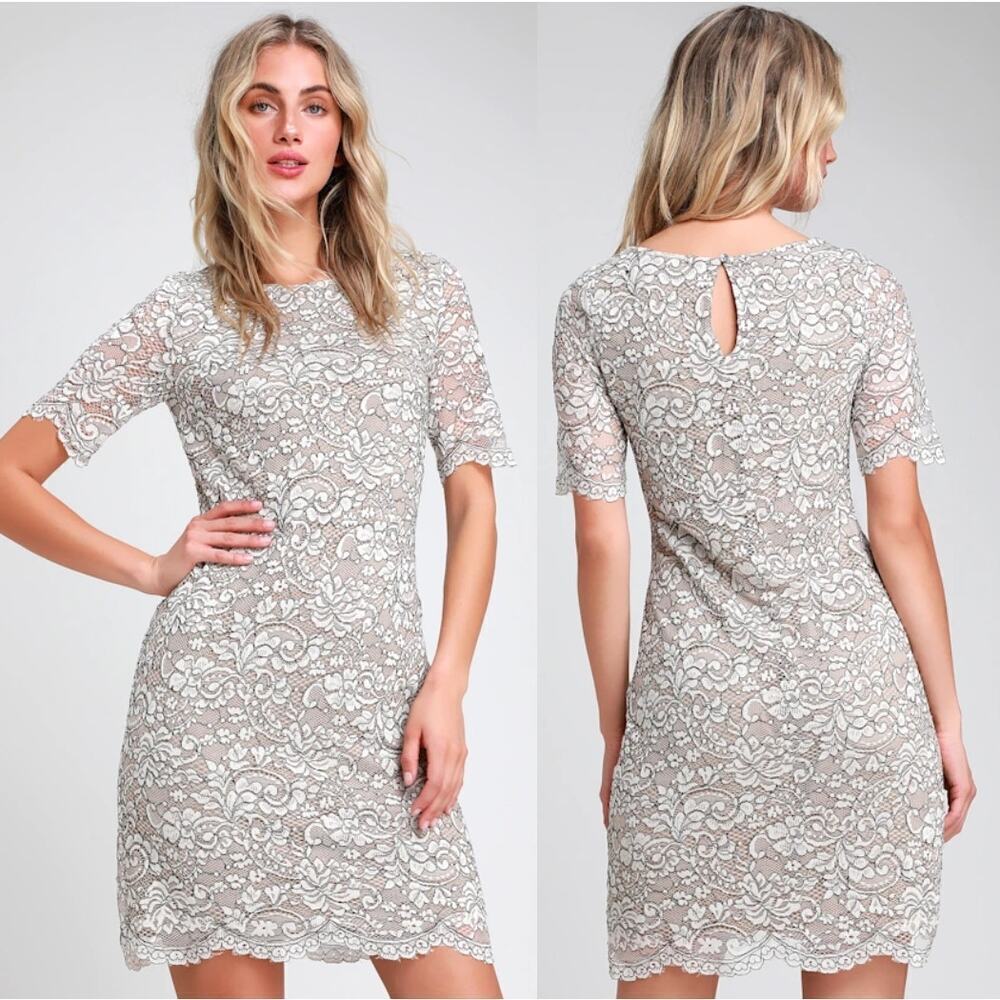 NWT Lulus Simply Chic Black & Cream Lace Mini Shift Dress Party Womens Size XS